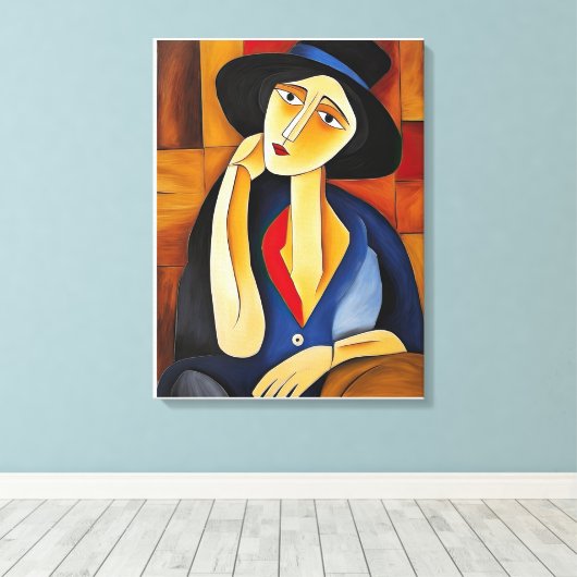 Vrouw met Pet Modern Painting Canvas Afdruk (Insitu (Houten vloer))