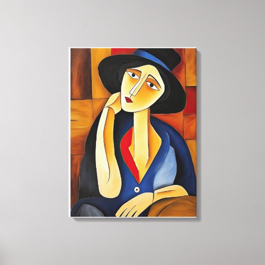 Vrouw met Pet Modern Painting Canvas Afdruk (Voorkant)