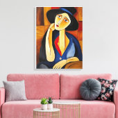 Vrouw met Pet Modern Painting Canvas Afdruk (Insitu (Woonkamer))