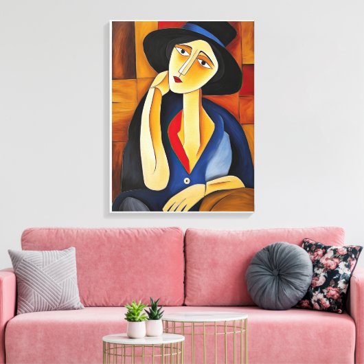 Vrouw met Pet Modern Painting Canvas Afdruk (Insitu (Woonkamer))
