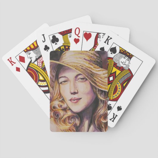 Vrouw met pet pokerkaarten (Achterkant)