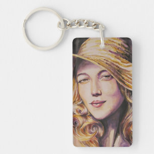 Vrouw met pet sleutelhanger