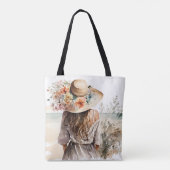 Vrouw met Pet van strand Tote Bag (Achterkant)