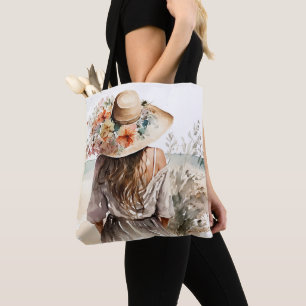 Vrouw met Pet van strand Tote Bag