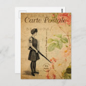  vrouw met Pistolen bloemen Frans Briefkaart (Voorkant / Achterkant)