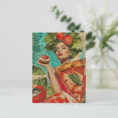 Vrouw met Pizza en Salade Collage Briefkaart (Staand voorkant)