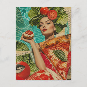 Vrouw met Pizza en Salade Collage Briefkaart