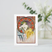 Vrouw met Poppy, Mucha Briefkaart (Staand voorkant)