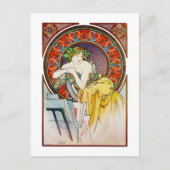 Vrouw met Poppy, Mucha Briefkaart (Voorkant)