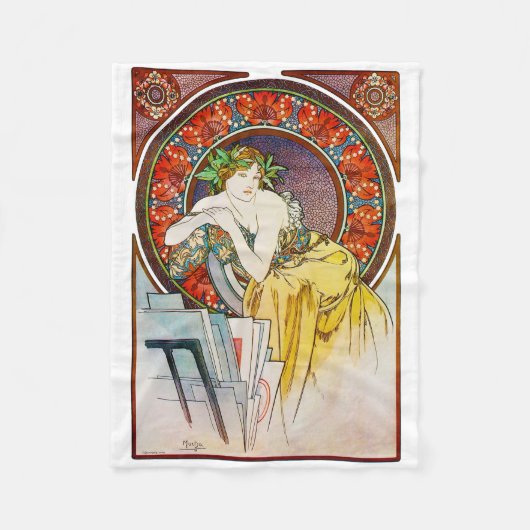 Vrouw met Poppy, Mucha Fleece Deken (Voorkant)
