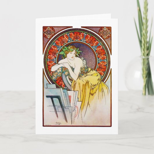 Vrouw met Poppy, Mucha Kaart (Voorkant)