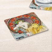 Vrouw met Poppy, Mucha Kartonnen Onderzetters (Schuin)