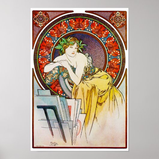 Vrouw met Poppy, Mucha Poster (Voorkant)