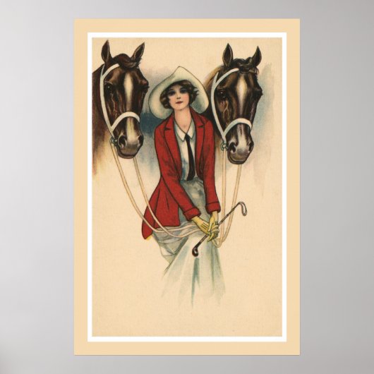Vrouw met poster met twee paarden (Voorkant)