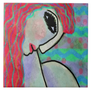 Vrouw met Red Hair Abstract digitaal schilderen Tegeltje
