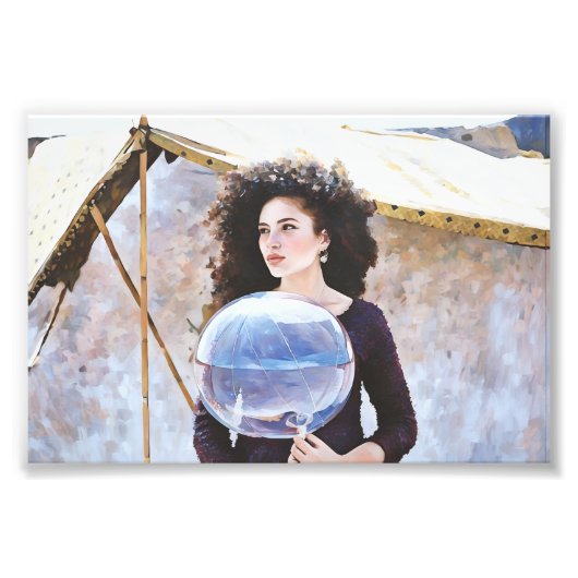 Vrouw met reflecterende ballon foto afdruk (Voorkant)