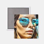 vrouw met reflectie van strandzonnebril magneet (Voorkant / Achterkant)