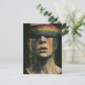 Vrouw met regenboog blinddoek briefkaart (Staand voorkant)