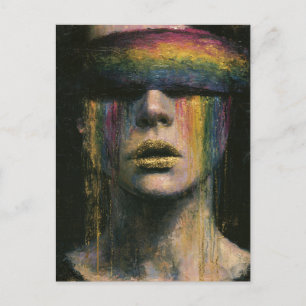 Vrouw met regenboog blinddoek briefkaart