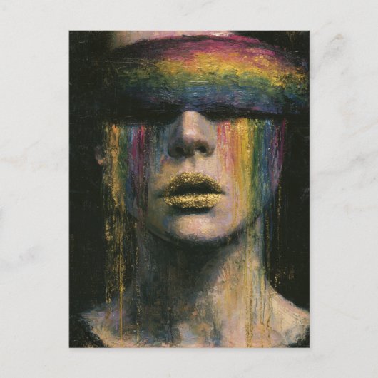 Vrouw met regenboog blinddoek briefkaart (Voorkant)