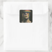 Vrouw met regenboog blinddoek vierkante sticker (Tas)