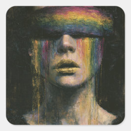 Vrouw met regenboog blinddoek vierkante sticker