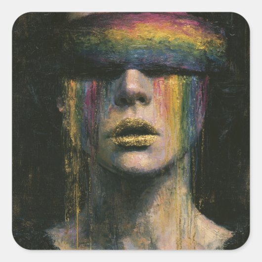 Vrouw met regenboog blinddoek vierkante sticker (Voorkant)