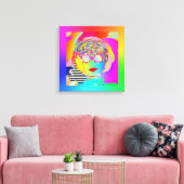 Vrouw met regenboogbril + een grijns canvas afdruk (Insitu (Woonkamer))