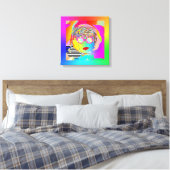 Vrouw met regenboogbril + een grijns canvas afdruk (Insitu (Slaapkamer))