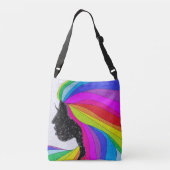 Vrouw met regenbooghaar Cross Body Bag of Tas (Achterkant)