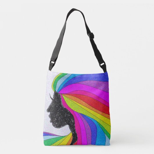 Vrouw met regenbooghaar Cross Body Bag of Tas (Achterkant)