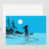 Vrouw met rendier in de sneeuw bij volle maan feestdagenkaart (Voorkant / Achterkant)