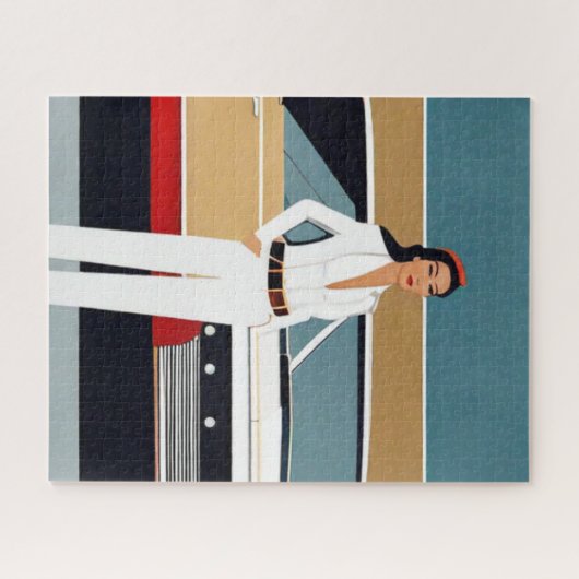 Vrouw met Retro Auto Legpuzzel (Horizontaal)