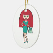  vrouw met retro handtas keramisch ornament (Links)