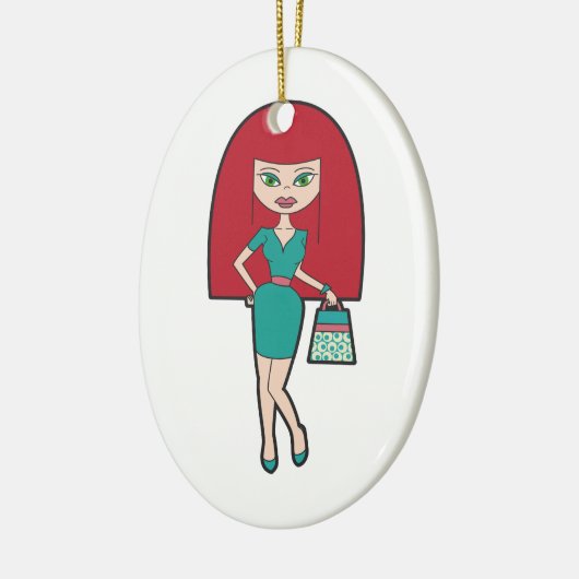 vrouw met retro handtas keramisch ornament (Links)