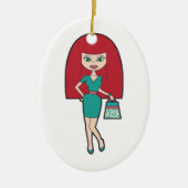 vrouw met retro handtas keramisch ornament (Voorkant)