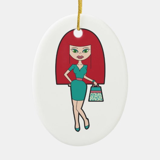  vrouw met retro handtas keramisch ornament (Voorkant)