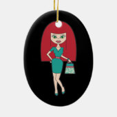  vrouw met retro handtas keramisch ornament (Achterkant)