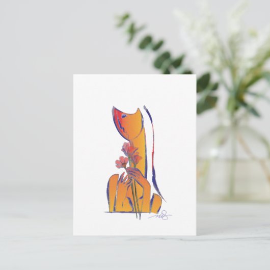Vrouw met Rode Bloemen Briefkaart (Staand voorkant)