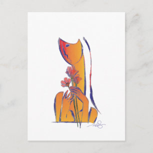 Vrouw met Rode Bloemen Briefkaart