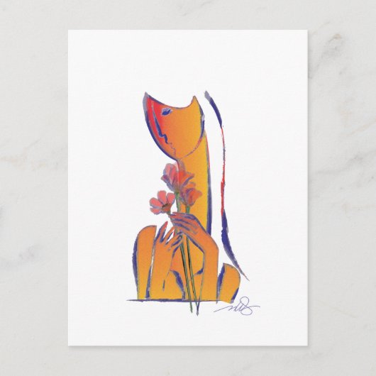Vrouw met Rode Bloemen Briefkaart (Voorkant)