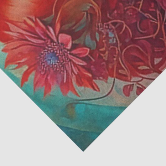 Vrouw met Rode Bloemen Decoupage Tissuepapier (Detail)