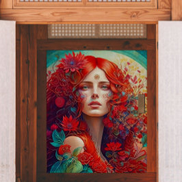 Vrouw met Rode Bloemen Decoupage Tissuepapier