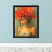 Vrouw met rode klaproos canvas afdruk (Insitu (Houten vloer))
