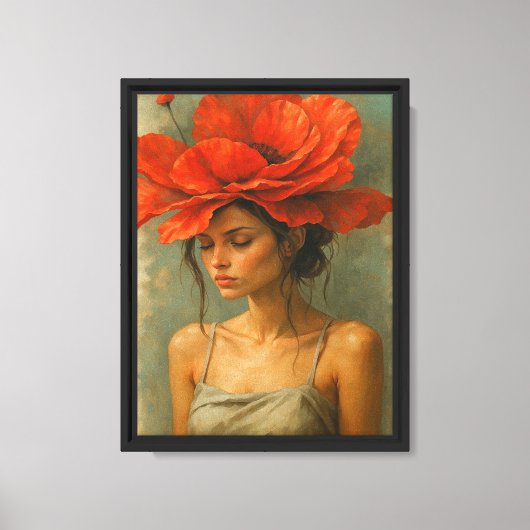 Vrouw met rode klaproos canvas afdruk (Voorkant)