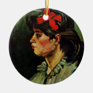 Vrouw met Rode Lint Portret door Vincent van Gogh Keramisch Ornament