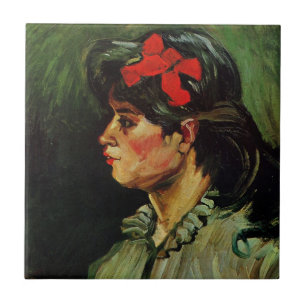 Vrouw met Rode Lint Portret door Vincent van Gogh Tegeltje