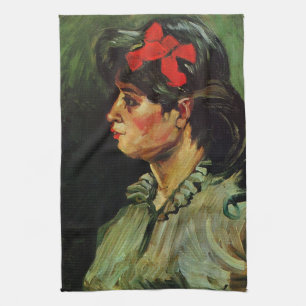 Vrouw met Rode Lint Portret door Vincent van Gogh Theedoek