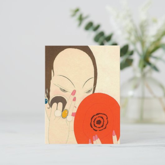 VROUW MET RODE MIRROR Deco Beauty Mode Makeup Briefkaart (Staand voorkant)