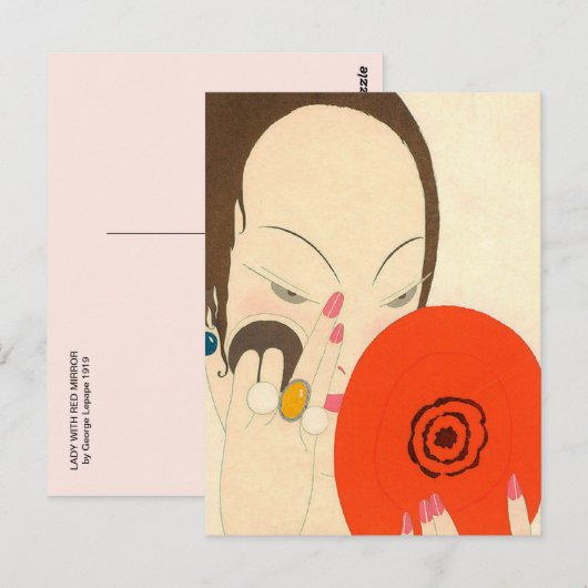 VROUW MET RODE MIRROR Deco Beauty Mode Makeup Briefkaart (Voorkant / Achterkant)